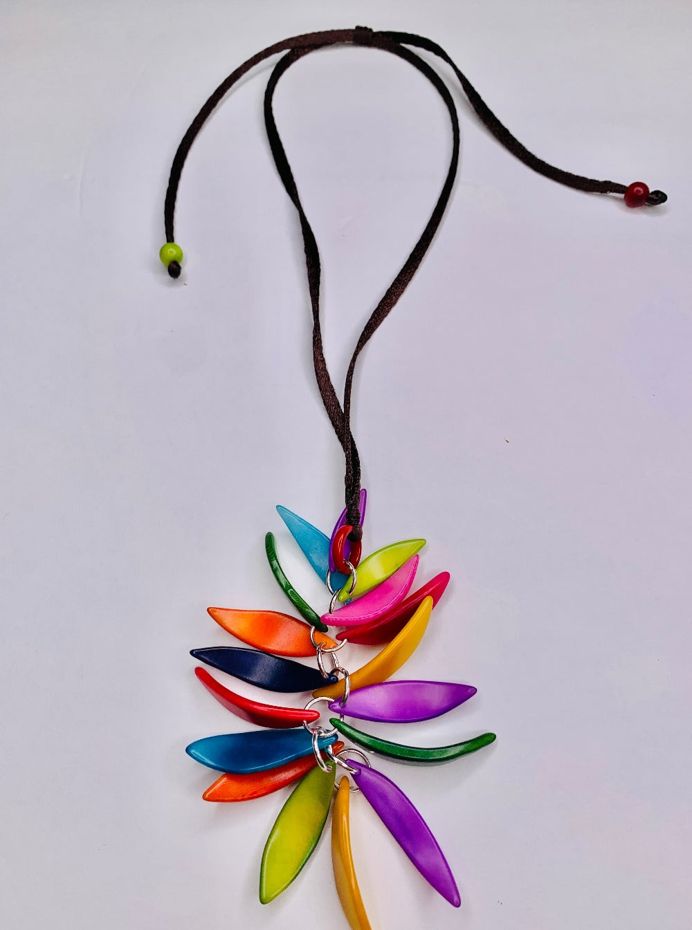 Double Rainbow Tagua Pendant Drop Necklace
